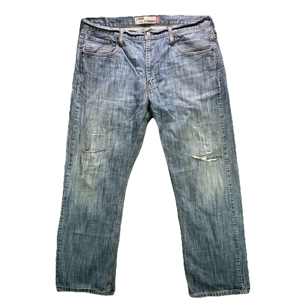 Levi's Jeans Mens 36x32 Fits 36x30 Blue 569 Loose Straight Distressed Faded Y2K
